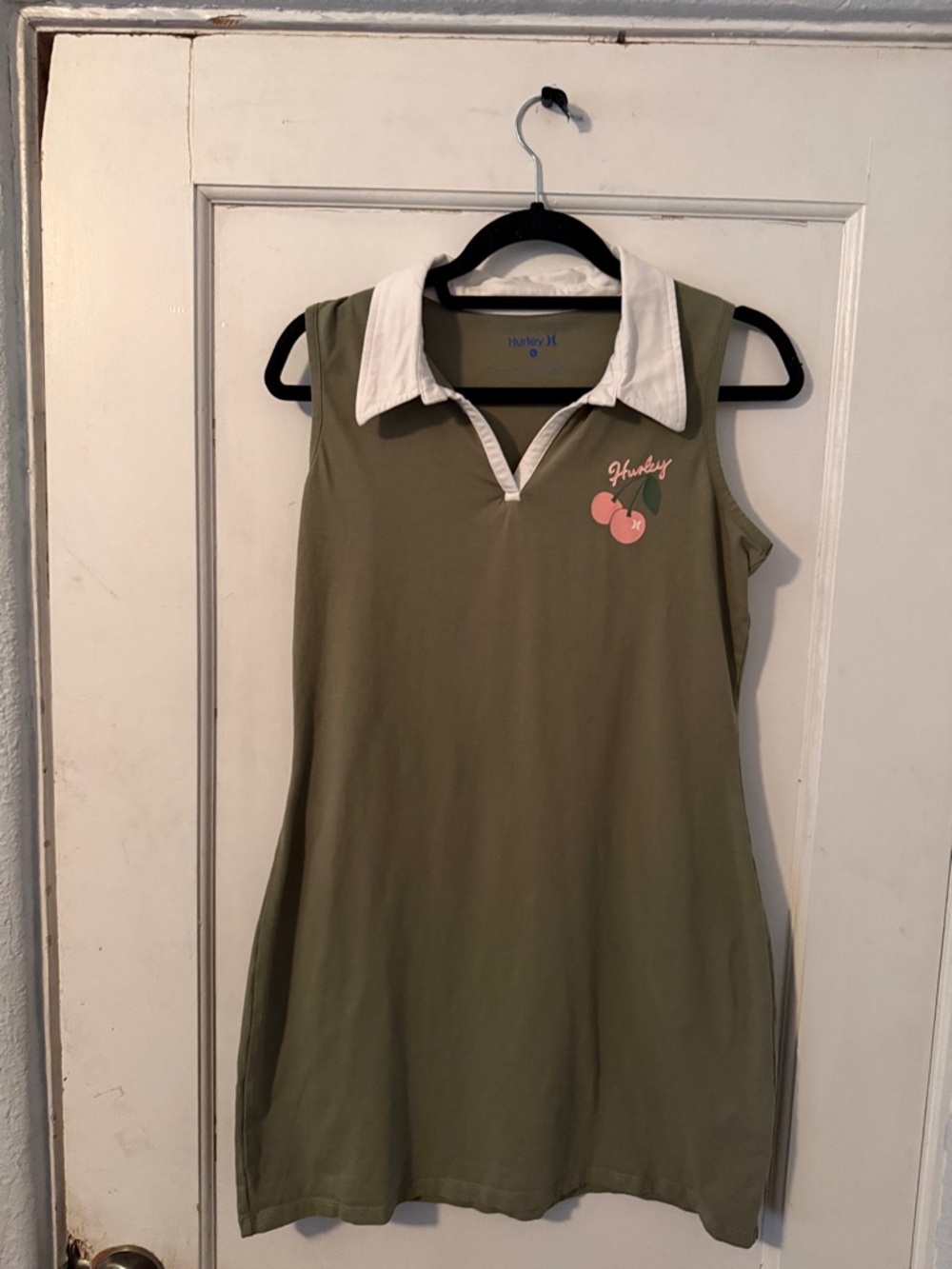 Hurley Olive Sleeveless Polo Dress with Pink Cherry Accent